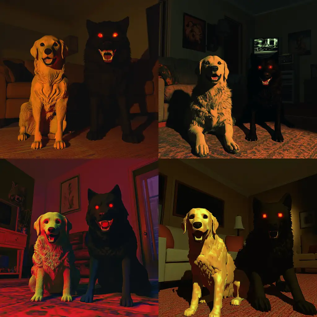 Friendly-Golden-Retriever-and-Menacing-Dark-Wolf-in-Living-Room-GTA-San-Andreas-Style