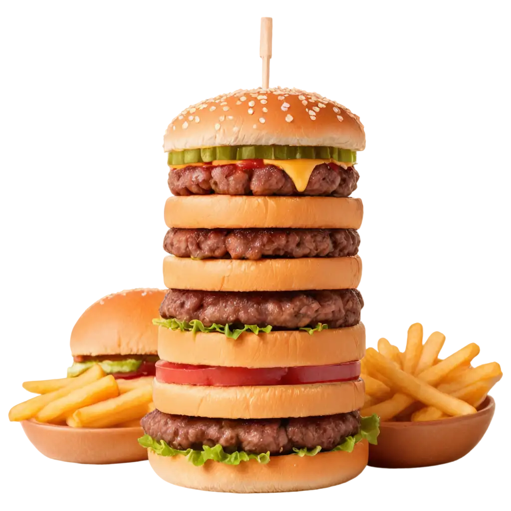 Towering-Stack-of-7-Juicy-Hamburgers-PNG-HighQuality-Image-for-Your-Food-Graphics