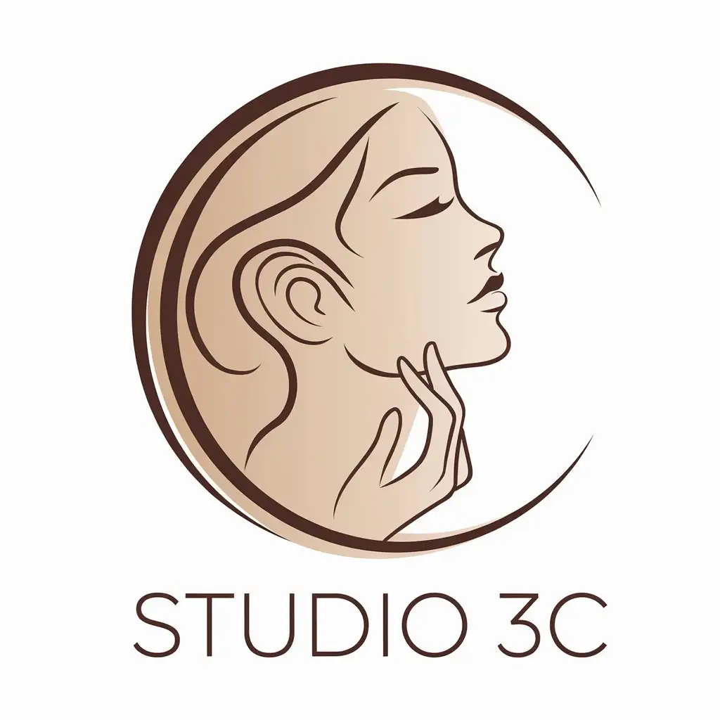 LOGO Design for Studio 3C Elegant Side View of Womans Face with Fingers on Jaw for Beauty Spa Industry