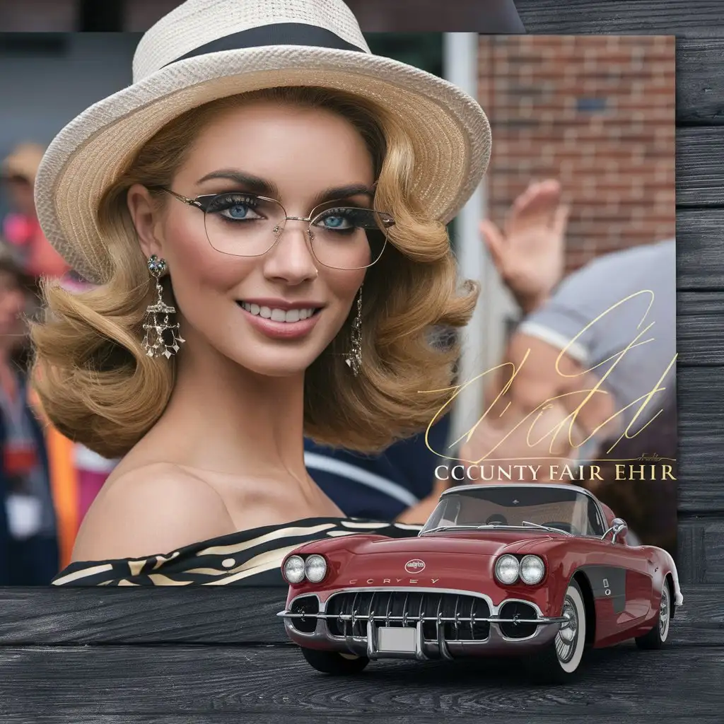 Beautiful Super Model at County Fair Event with 1957 Chevy Corvette