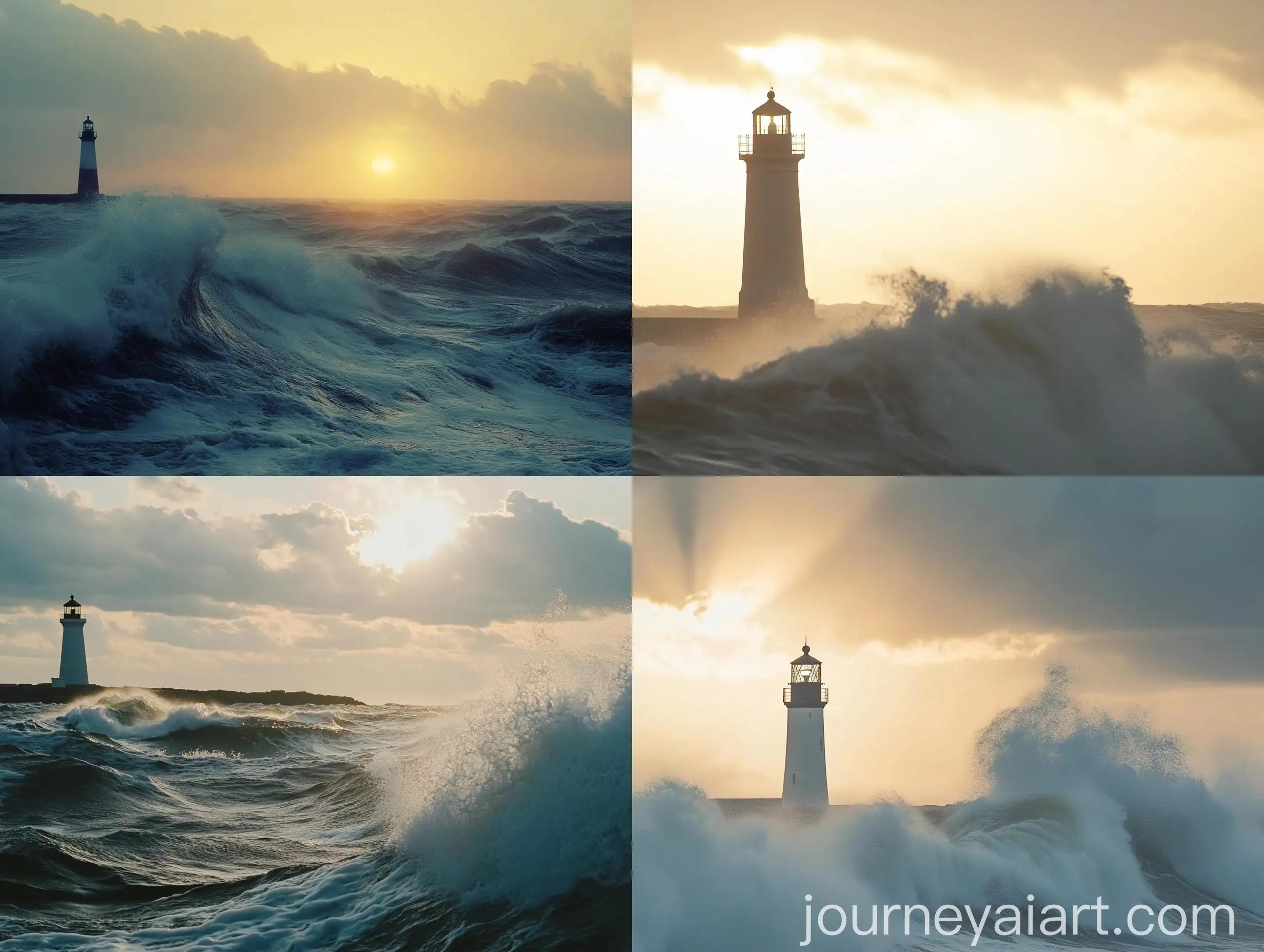 Lighthouse-Silhouetted-at-Sunset-with-Dramatic-Clouds