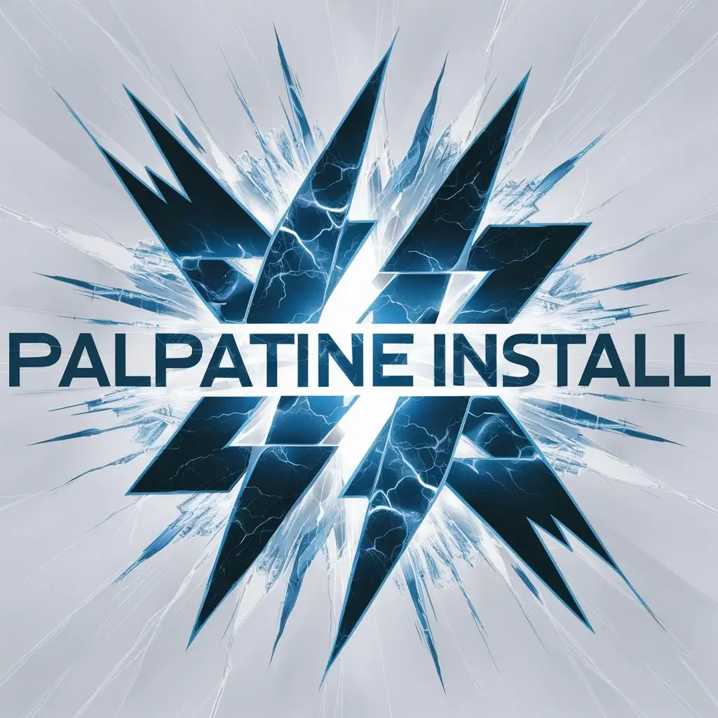 a logo design,with the text "PALPATINE INSTALL", main symbol:many lightnings of blue color,complex,clear background