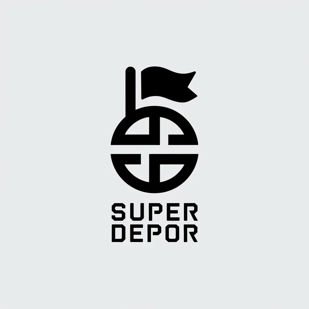 LOGO Design for Super Depor Black White Minimalistic Circle and Flag Theme for Sports Fitness Industry