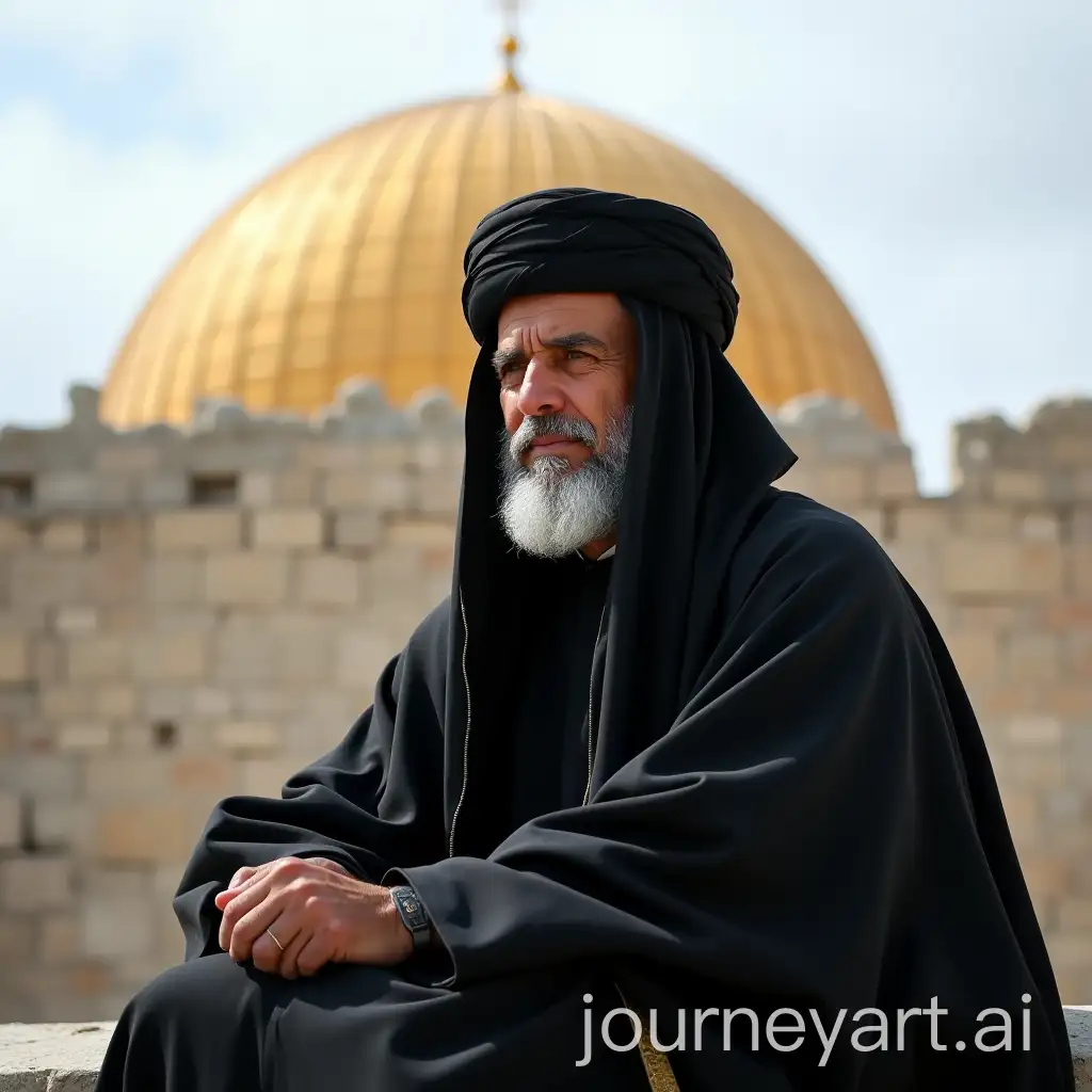 Abbas-alMoussawi-Hezbollah-Leader-in-Black-Islamic-Abaya-with-Dome-of-the-Rock-in-Palestine-Background