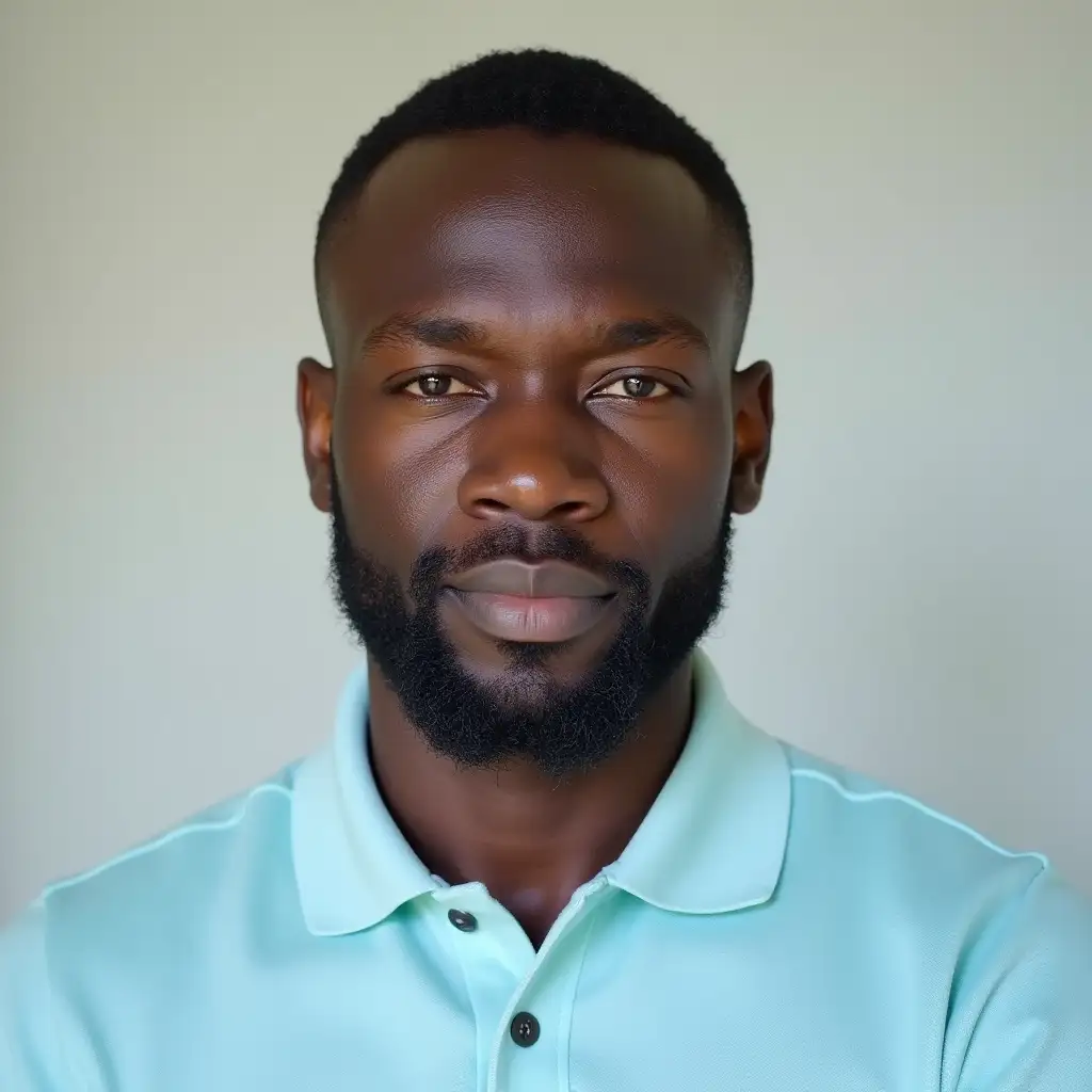 Portrait of a Confident 30YearOld Black Man in Pale Blue Polo Shirt