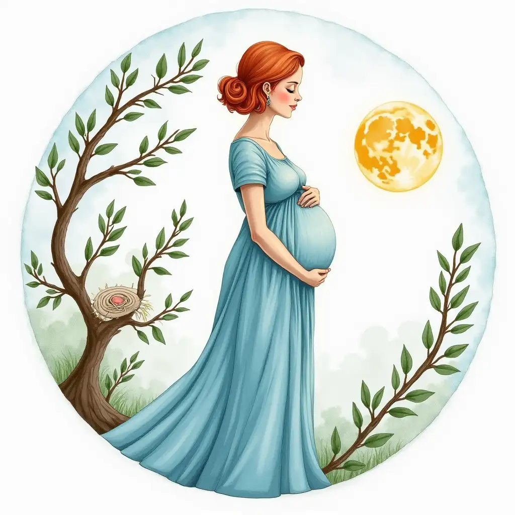 Whimsical-Mandala-of-a-Pregnant-Woman-with-Tree-Branches-and-Full-Moon