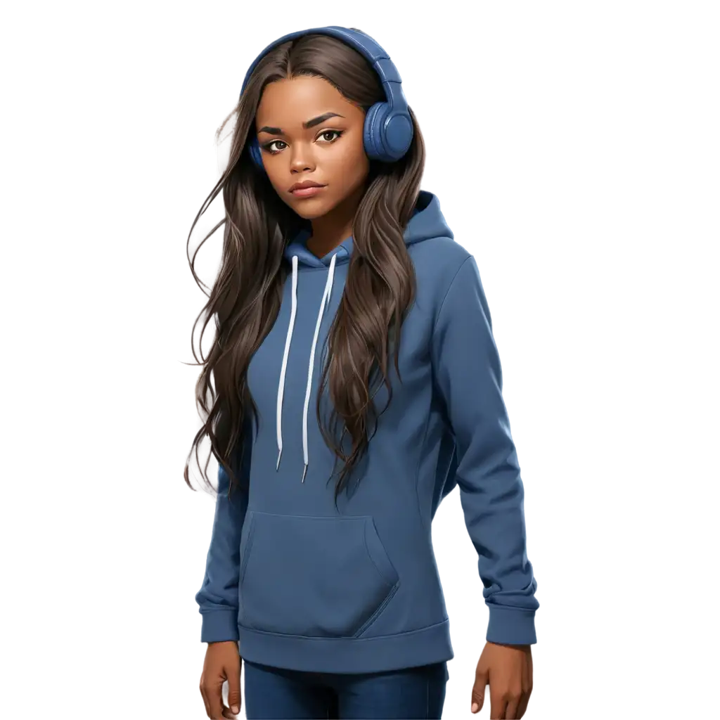 DarkSkinned-Character-with-Long-Dark-Blond-Hair-Red-Eyes-Blue-Hoodie-and-Headphones-PNG-Image