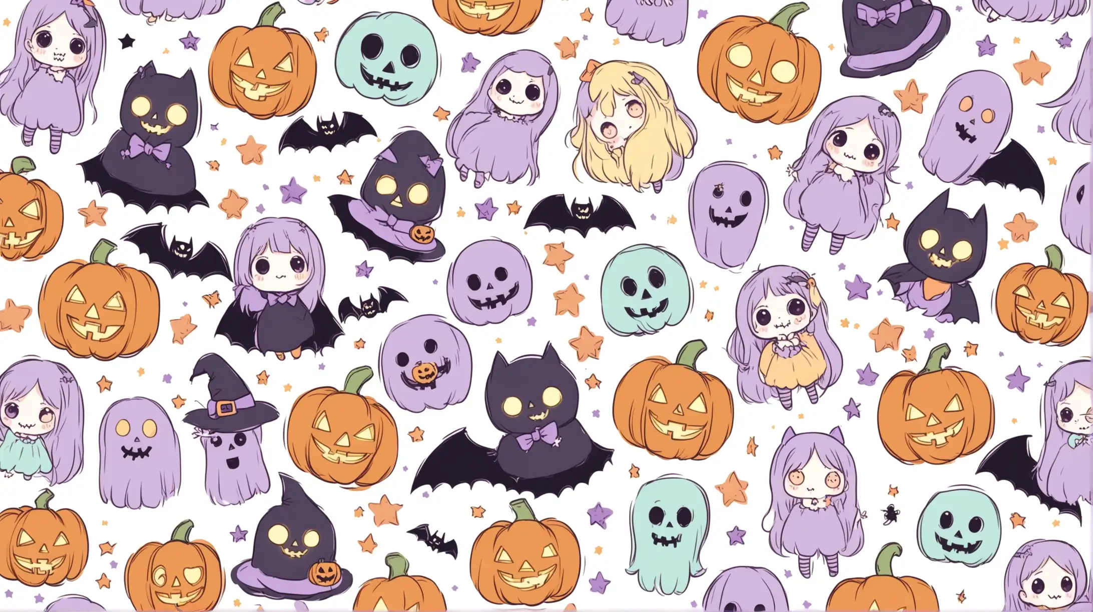 Cute Halloween Characters on White Background