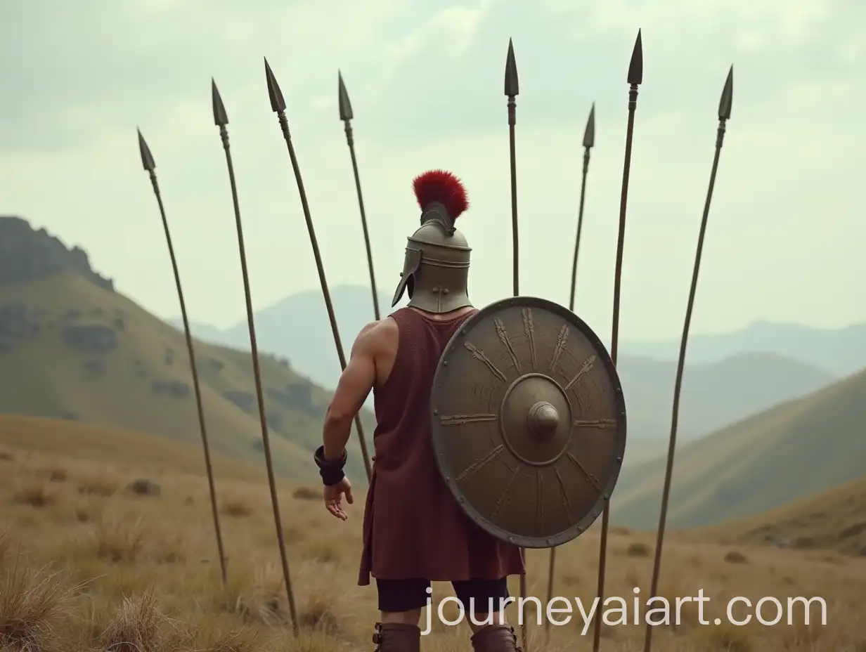 Gladiator-with-Spears-in-Battle-Stance-on-a-Hilltop