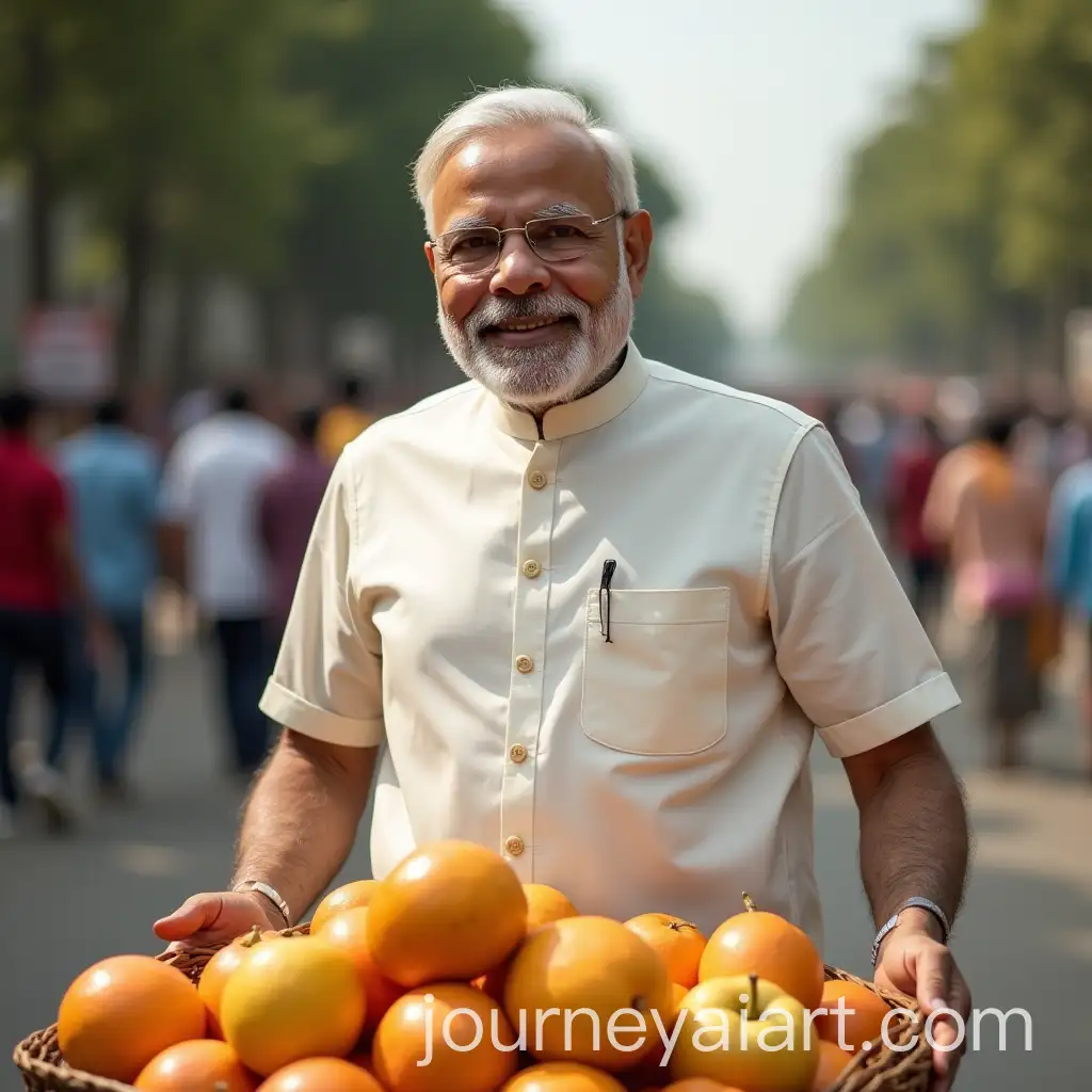 Indian-Prime-Minister-Narendra-Modi-Selling-Fruits-on-the-Road