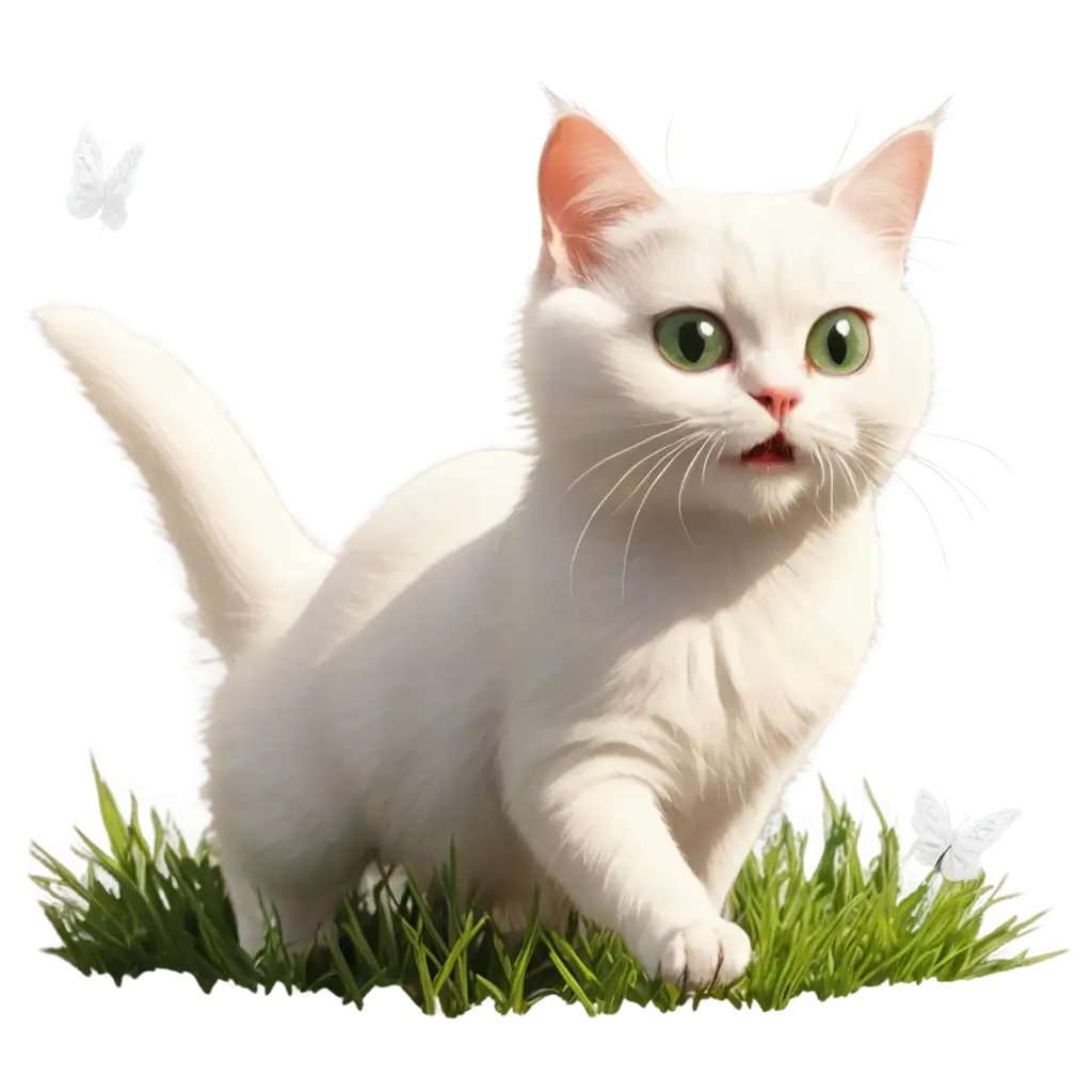 White-Cat-Playing-with-Butterflies-in-Early-Morning-Sun-Rays-PNG-Image-SEO-Optimization-Raw-Anime-Style-PNG-Image