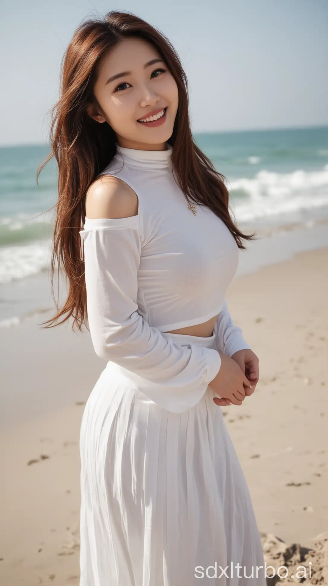 Chinese-Woman-in-Winter-Beach-Setting-with-Sexy-Smile-and-Long-Hair