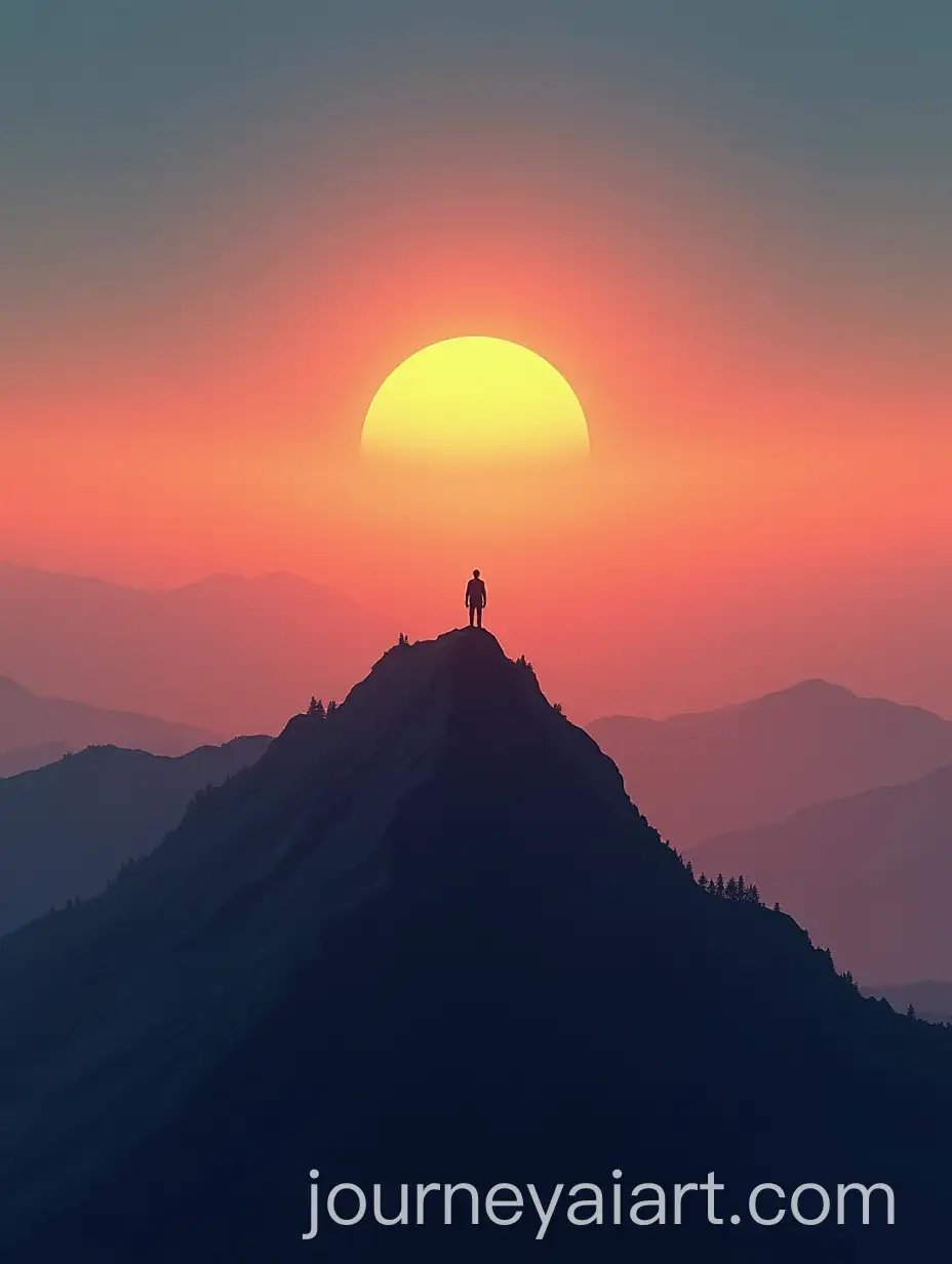 Silhouette-of-a-Figure-on-a-Mountain-Peak-at-Dawn