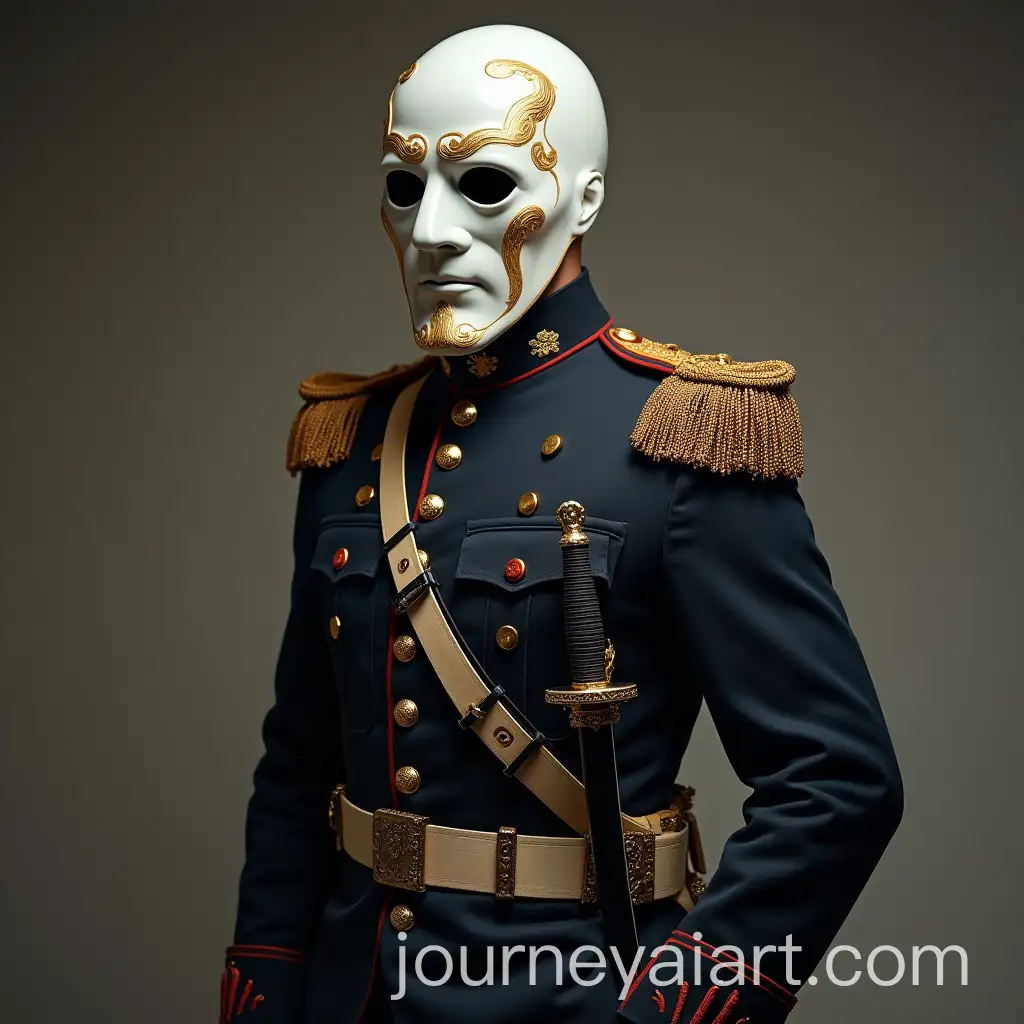 Soldier-in-Officer-Uniform-with-Ceramic-Mask-and-Saber