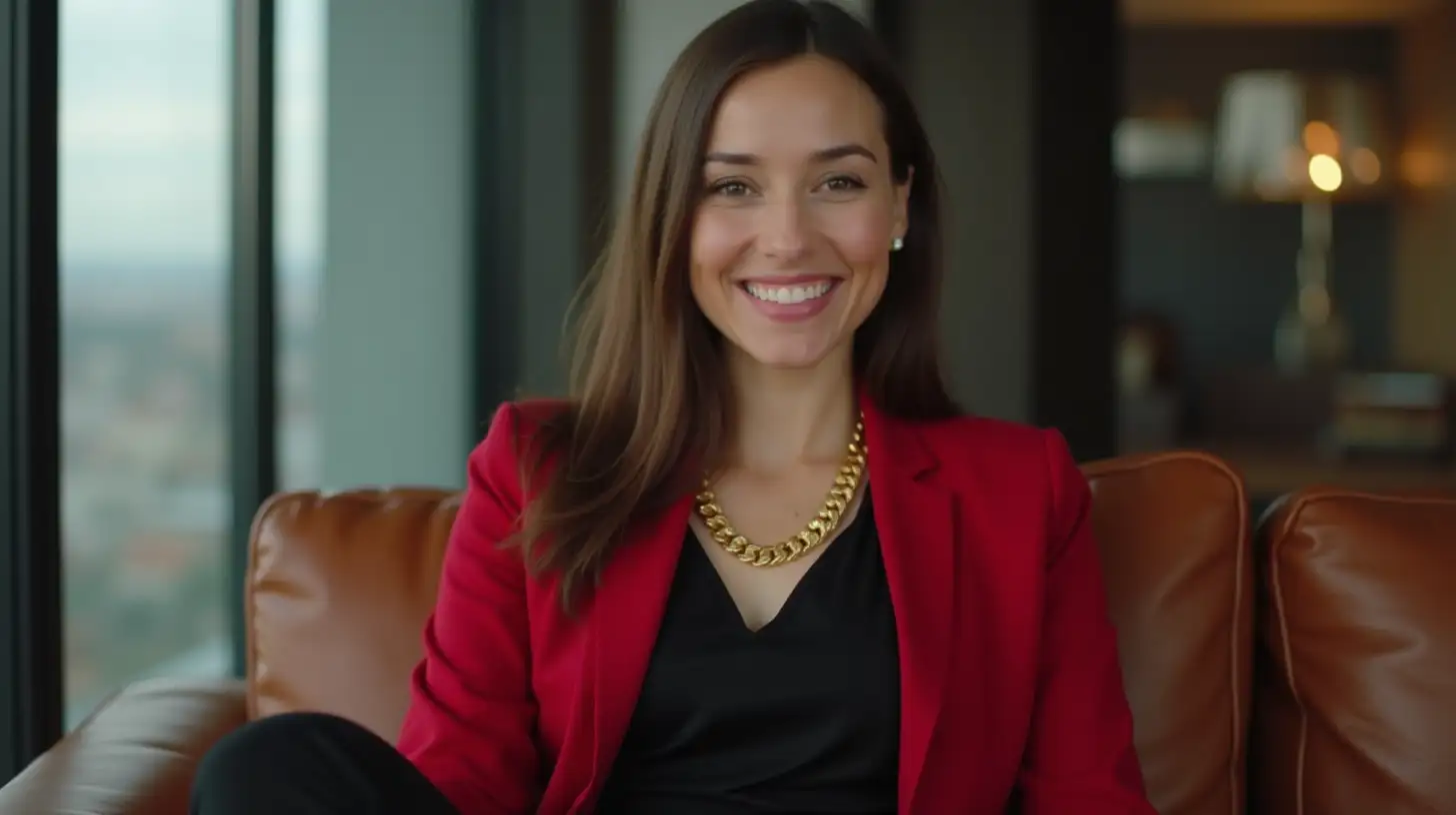 Happy Young Woman in a Modern Living Room