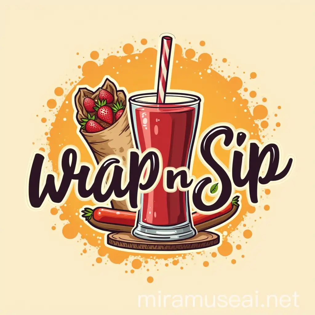 Stylish Logo Design for Wrap N Sip Featuring Shawarma Hot Dog and Fruit Punch