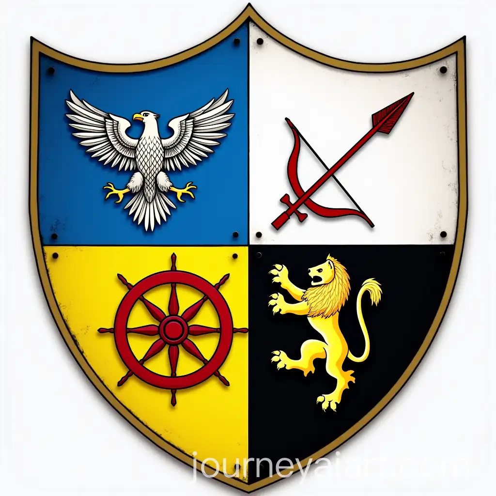 Medieval-Shield-with-Four-Quadrants-and-Heraldic-Symbols