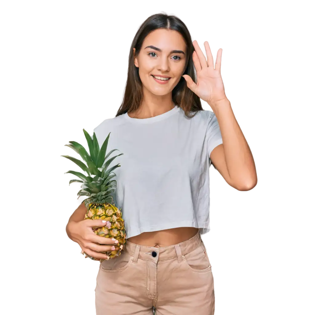 Woman-with-White-Shirt-Holding-Pineapple-PNG-Image-HighQuality-and-Crisp-Design