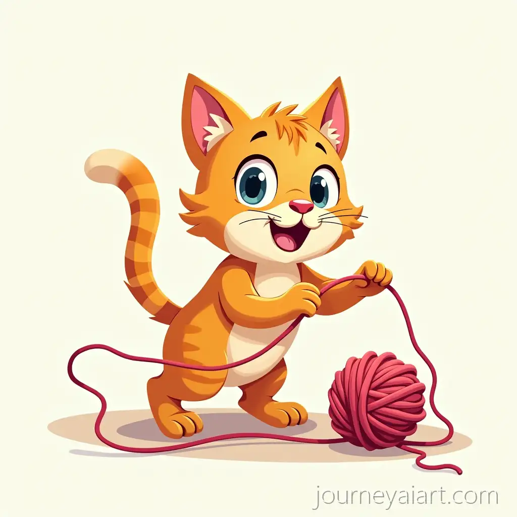 Playful-Cartoon-CatCat-playing-with-yarn-Engaged-with-a-Ball-of-Yarn
