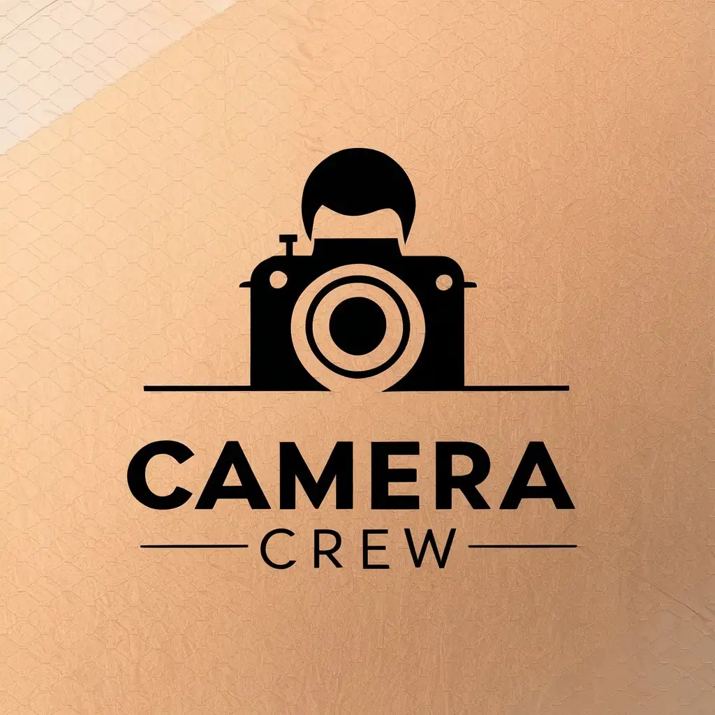 a vector logo design,with the text "camera crew", main symbol:a camera and the person behind it,Minimalistic,be used in Education industry,clear background