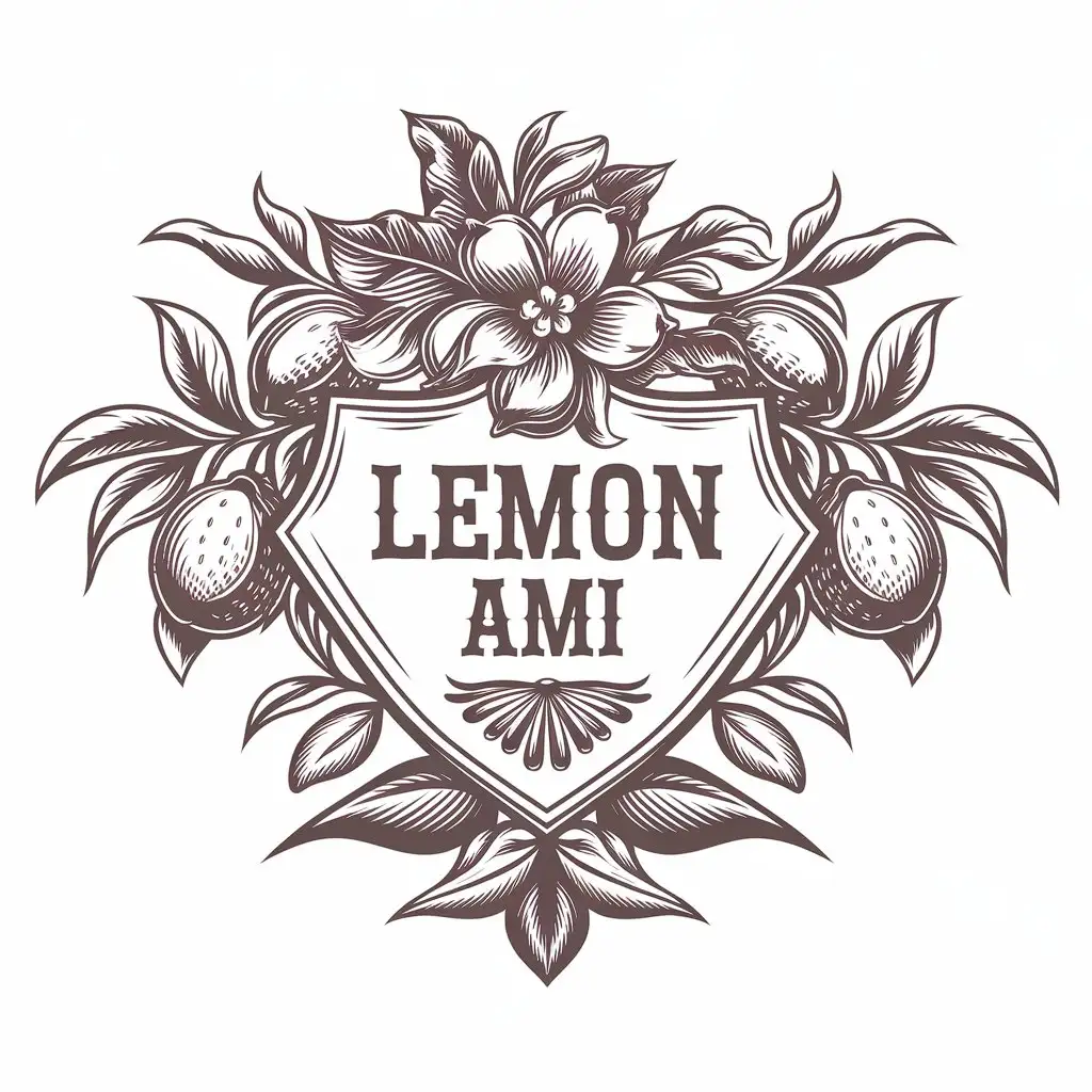 a vector logo design,with the text "Lemon AMI", main symbol:leaves and lemons flowers, lemons. Vintage Old School style. maximum 2 colors,complex,clear background