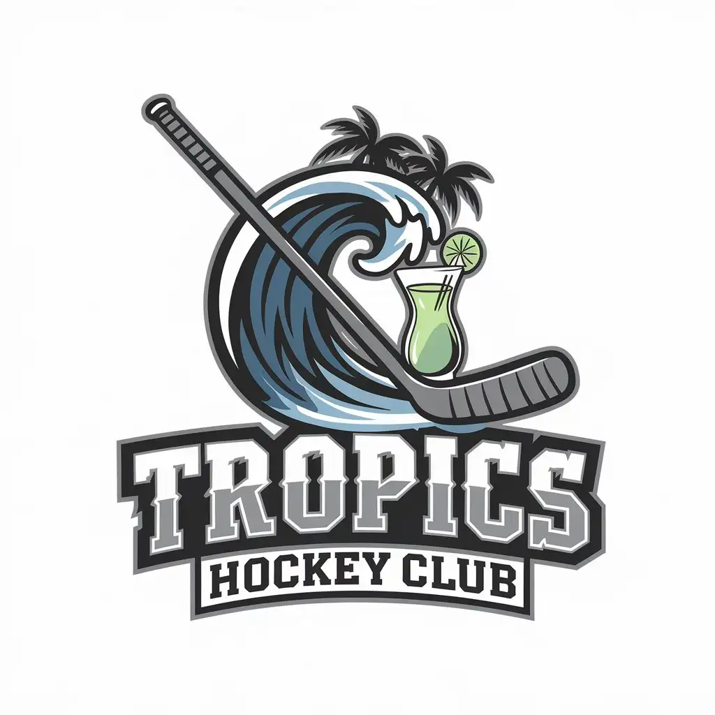 LOGO Design for Tropics Hockey Club Wave Ice Hockey Palm Trees and Mai Tai Theme