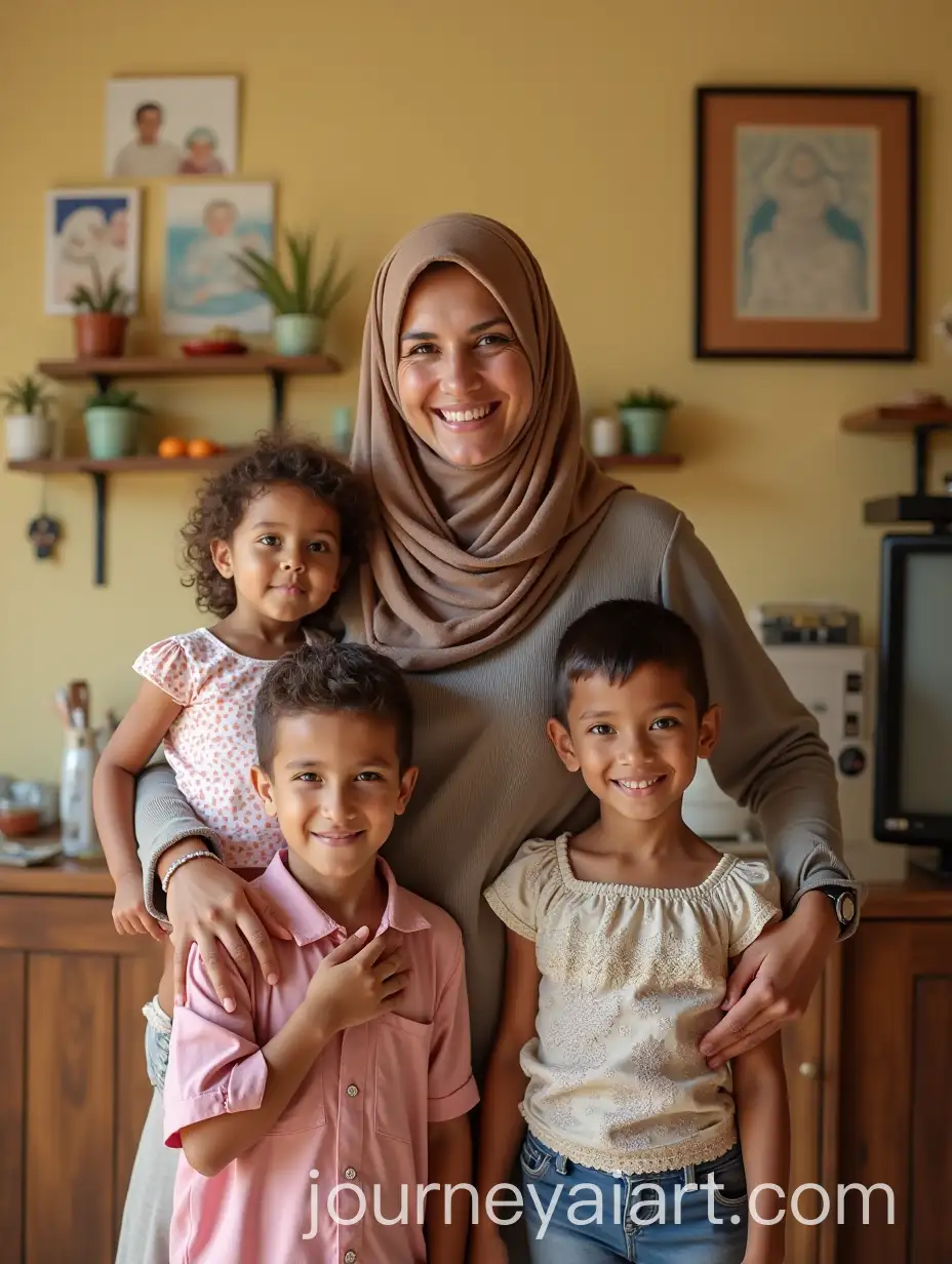 Happy-Arabic-Family-with-African-Housemaid-in-a-Warm-Home-Setting