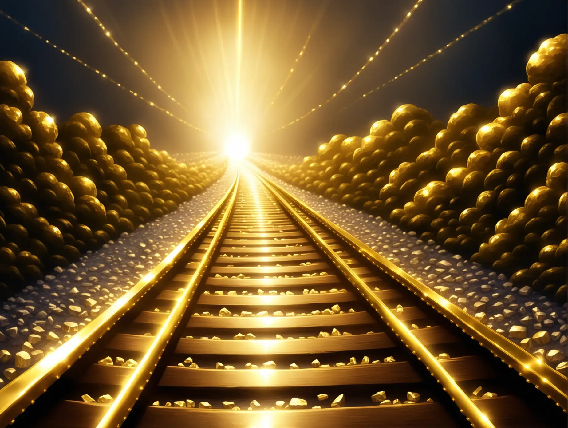 Shining Golden Train Track Path of Treasure