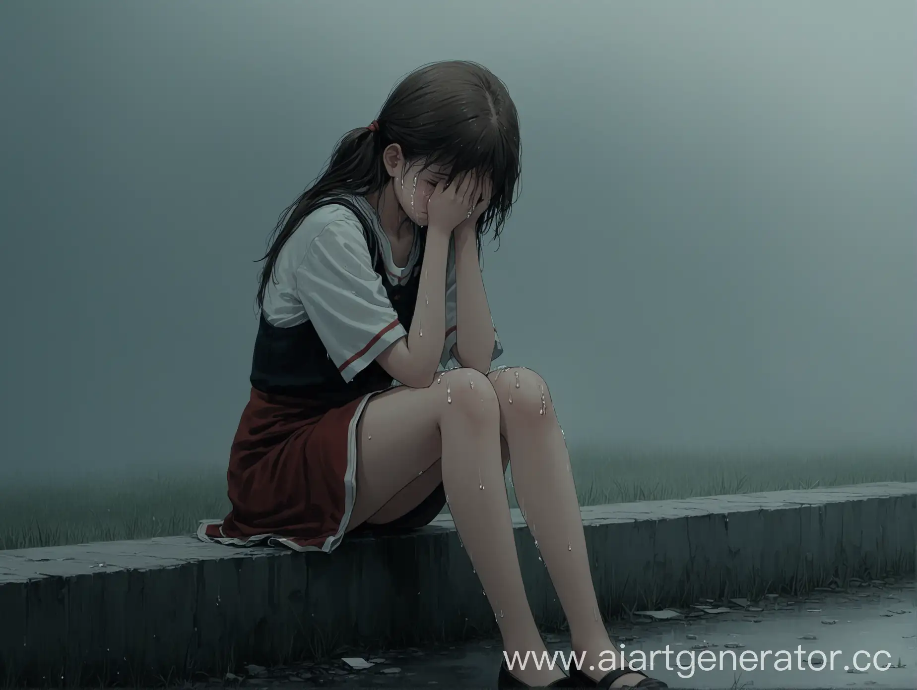 Lonely-Girl-Sitting-Sad-and-Crying-Alone-in-a-Distant-Setting