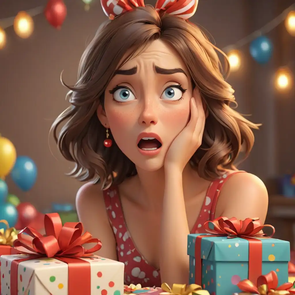 Cartoon-Woman-Rolling-Eyes-in-Disappointment-Over-Birthday-Gift