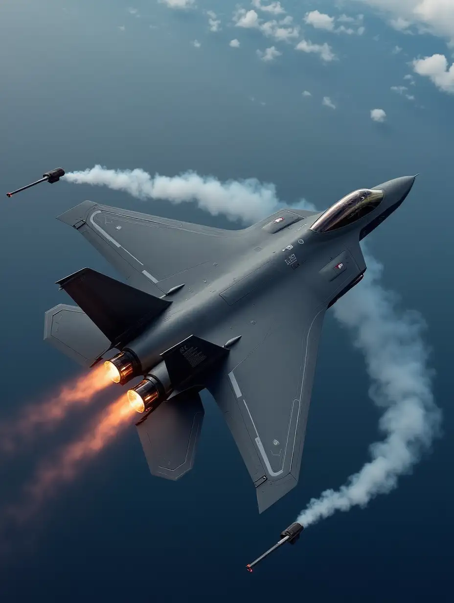 F-35 Lightning II performing a high-speed banking turn, with smoke trails and afterburner flames