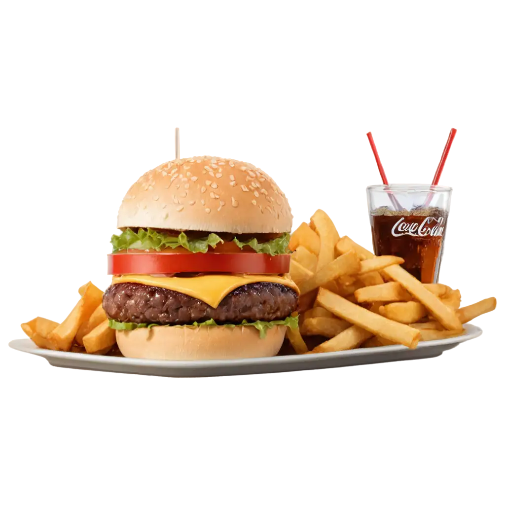 Delicious-Burger-with-Coca-Cola-and-Chips-PNG-Image