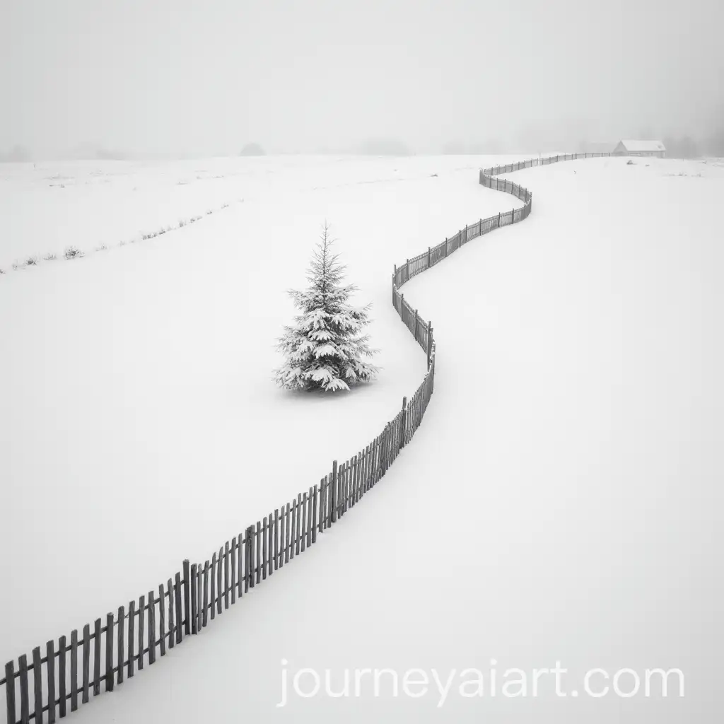 Snowy-Landscape-with-Wooden-Fence-and-Tree-in-Black-and-White-Long-Exposure