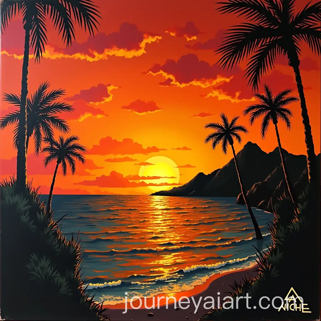 Album-Artwork-in-African-Painting-Style-Featuring-Sunset-and-Copacabana-Theme