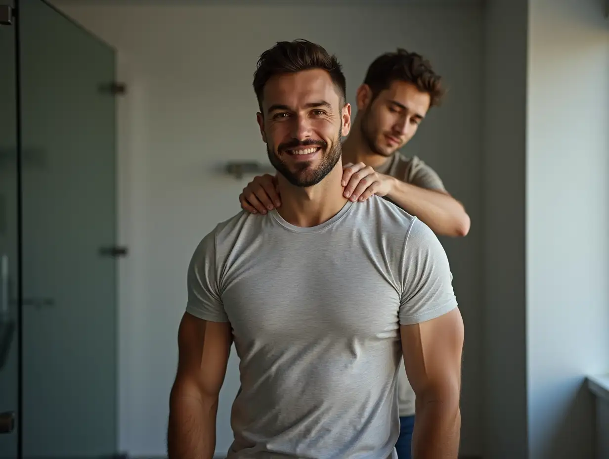 Foreign-Male-Giving-Shoulder-Massage-in-Bright-HighDefinition-Setting