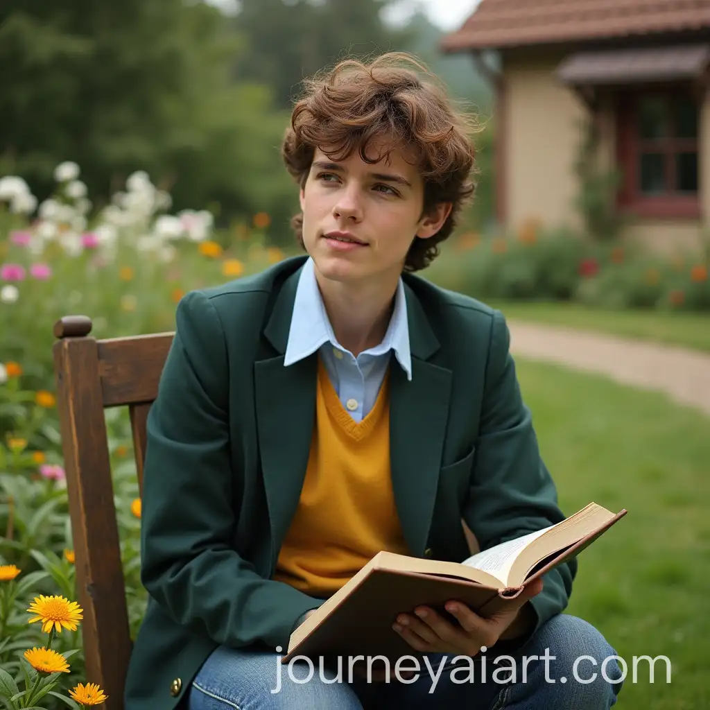 Beautiful-Teacher-Alexander-Daddario-Sitting-in-a-School-Garden