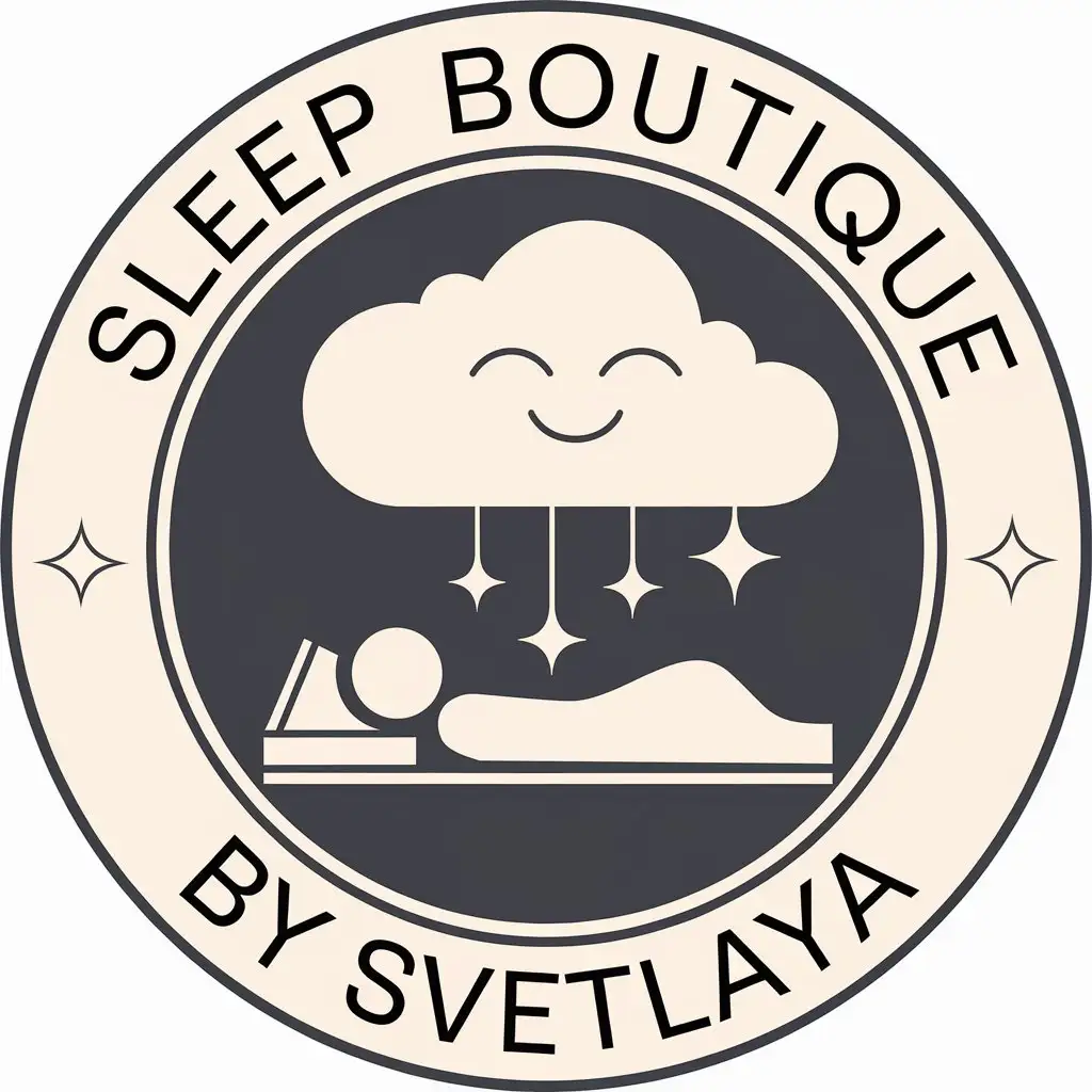 a vector logo design,with the text "Sleep boutique by Svetlaya", main symbol:A graphic image of a dream symbol, sleep. Enclosed in a circle.,Moderate,clear background