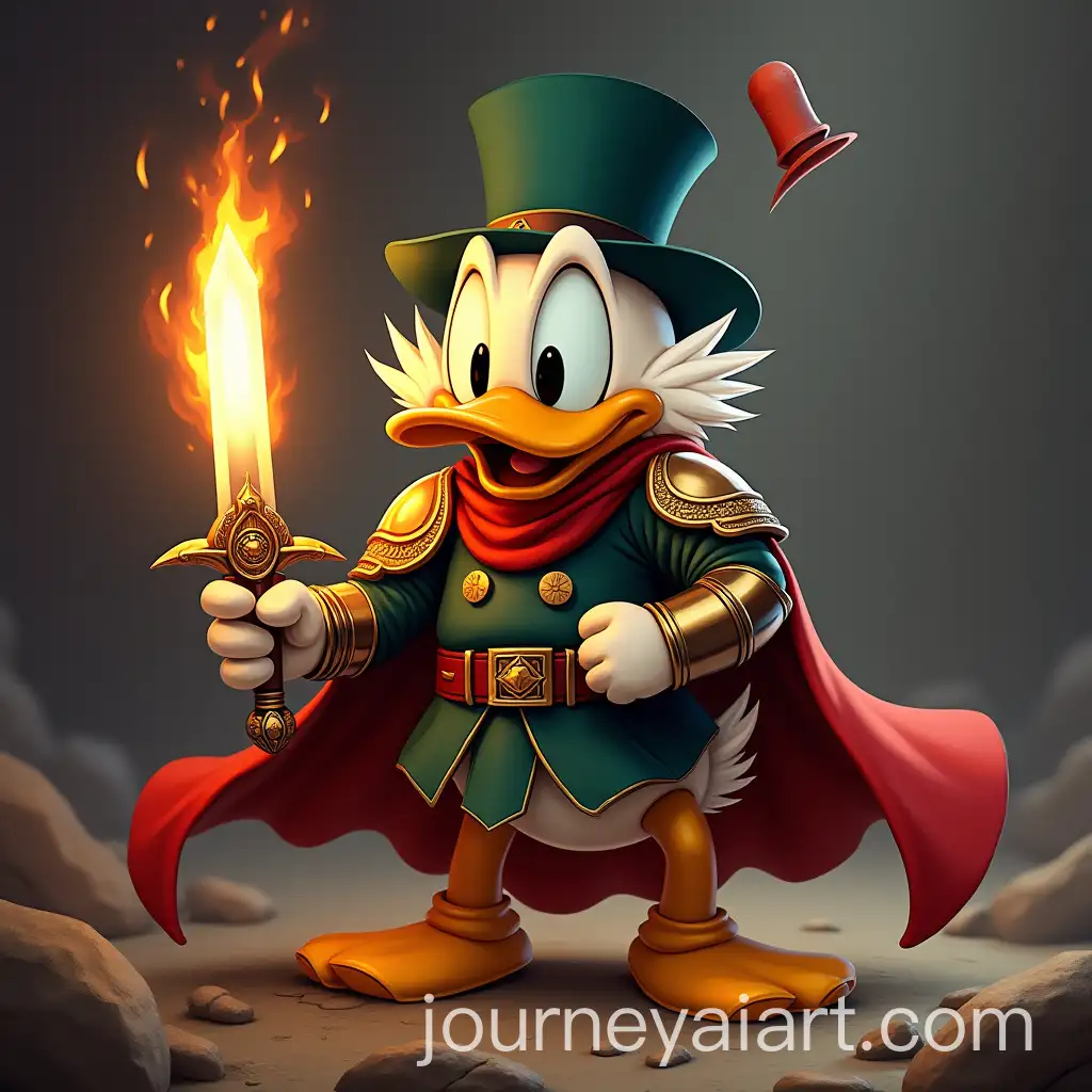 Uncle-Scrooge-in-Fiery-Armor-with-a-Sword