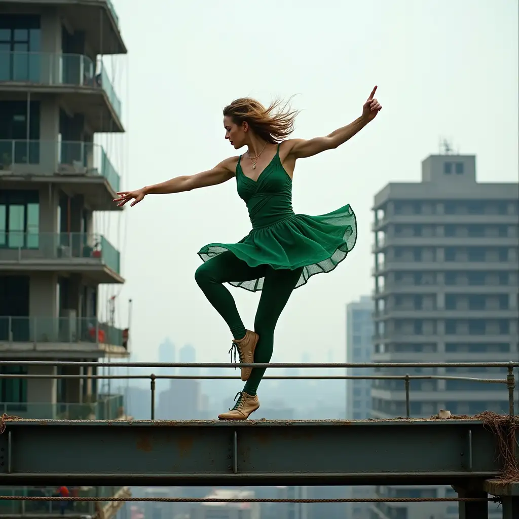 irish dancer on a 2ft steel girder on a high rise building development