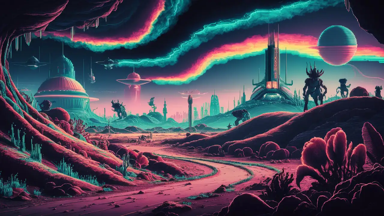 Alien Landscape in 90s Videogame Style