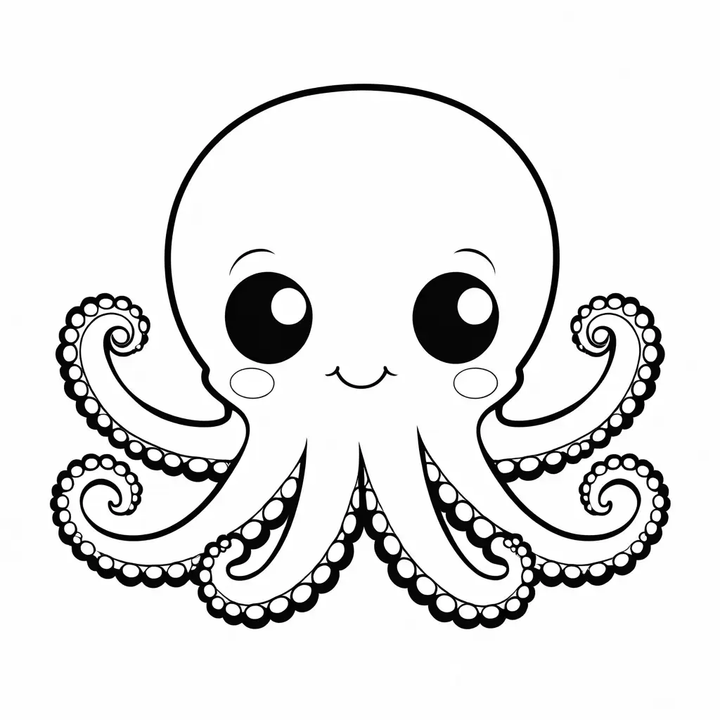 cute octopus, Coloring Page, black and white, line art, white background, Simplicity, Ample White Space. The background of the coloring page is plain white to make it easy for young children to color within the lines. The outlines of all the subjects are easy to distinguish, making it simple for kids to color without too much difficulty