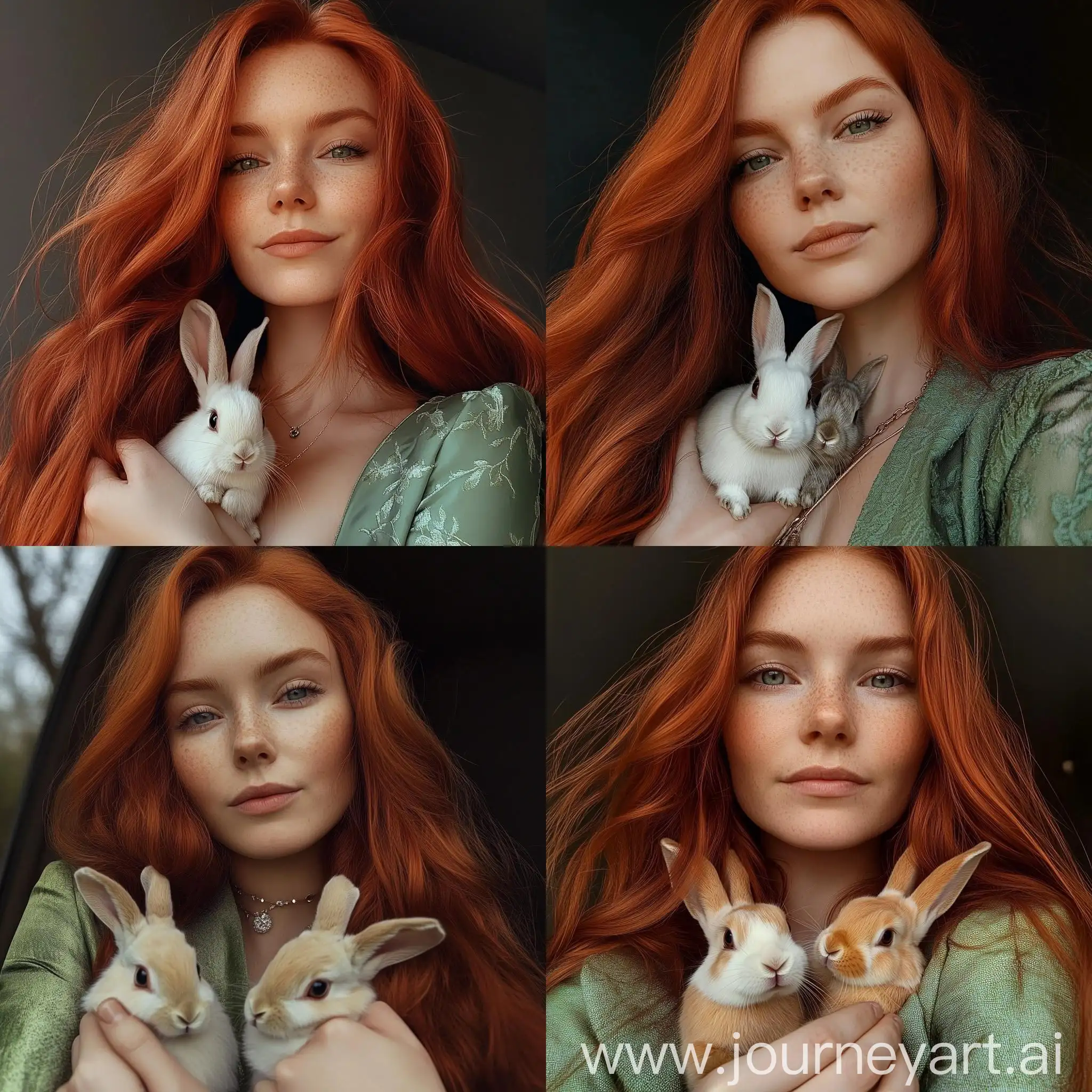 Serious-RedHaired-Woman-Holding-Two-Rabbits