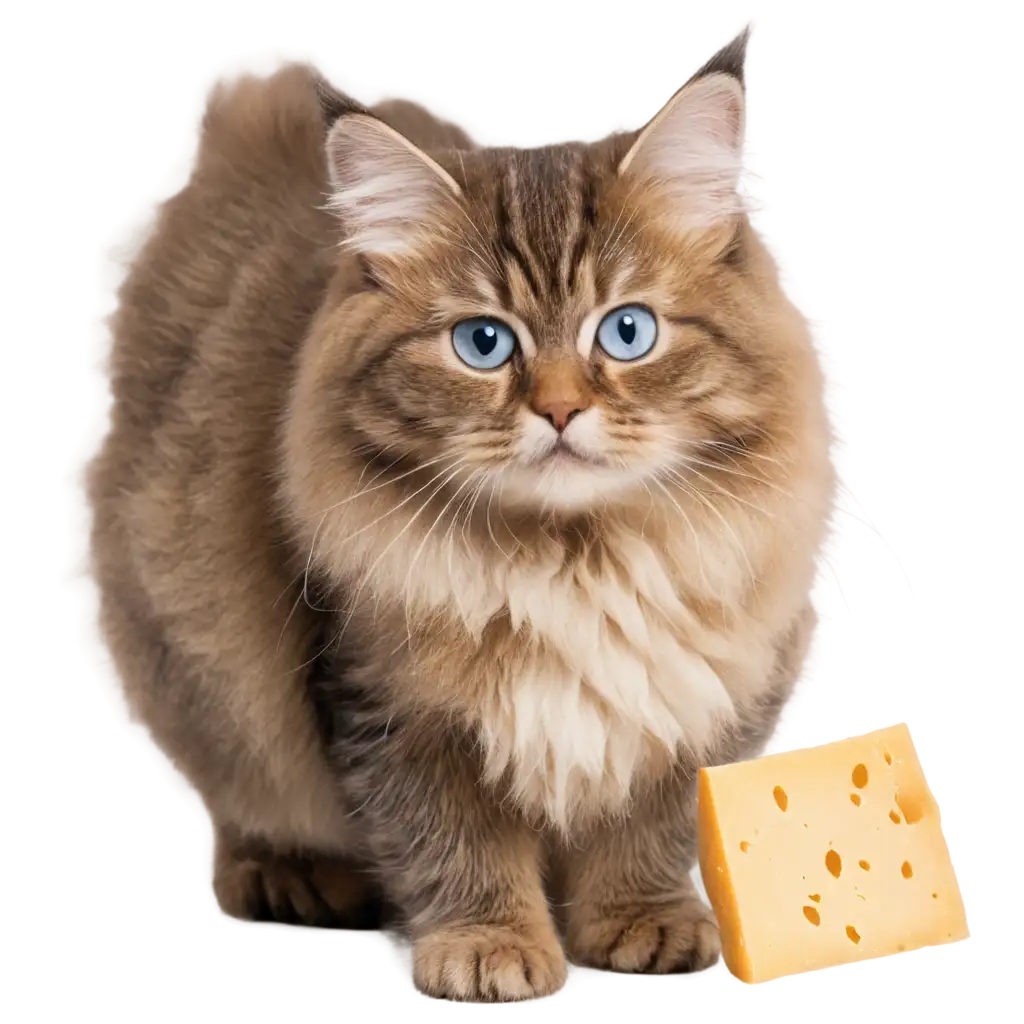 Siberian-Cat-Eating-Cheese-PNG-HighQuality-Transparent-Image-for-Versatile-Use