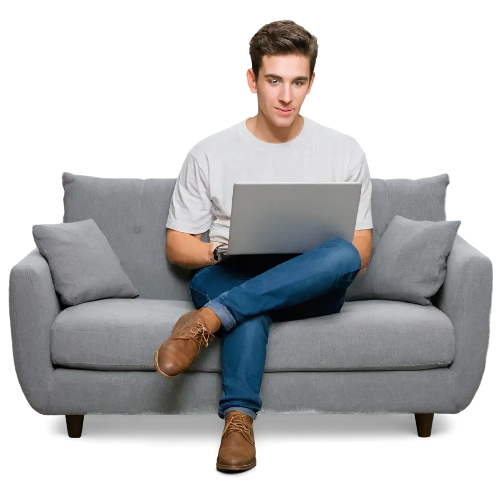 Relaxed-WorkLife-Balance-Man-with-Laptop-on-Sofa-PNG