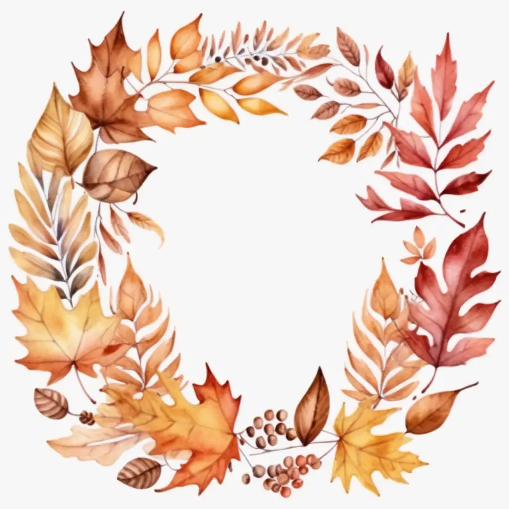 Aesthetic Watercolor Wreath of Autumn Leaves Clipart on White Background