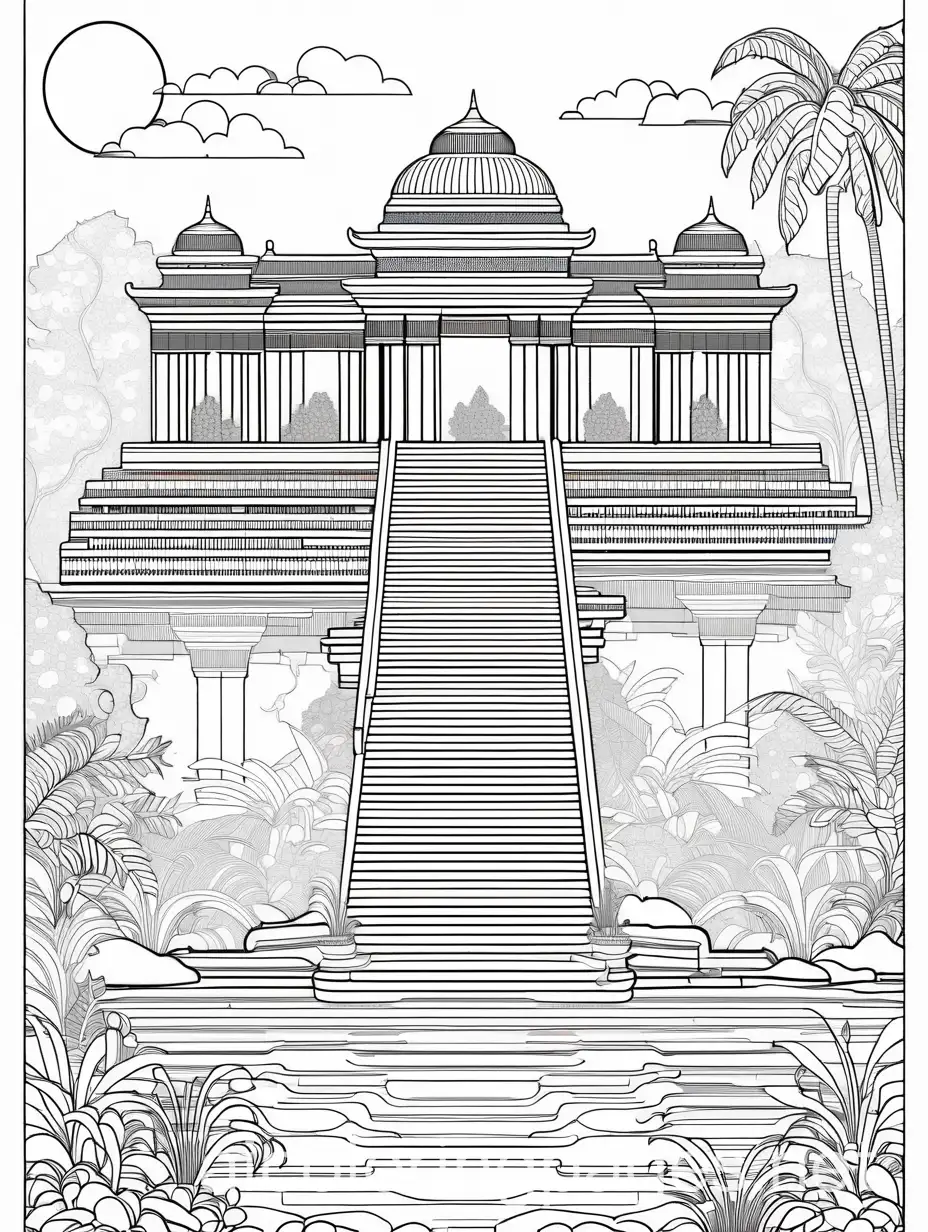 Hanging-Gardens-of-Babylon-Coloring-Page-Black-and-White-Line-Art