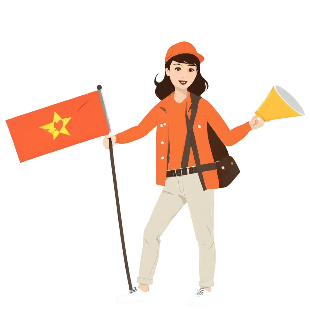 Tour-Guide-with-Flag-and-Megaphone-PNG-Image-Vector-or-Cartoon-Illustration