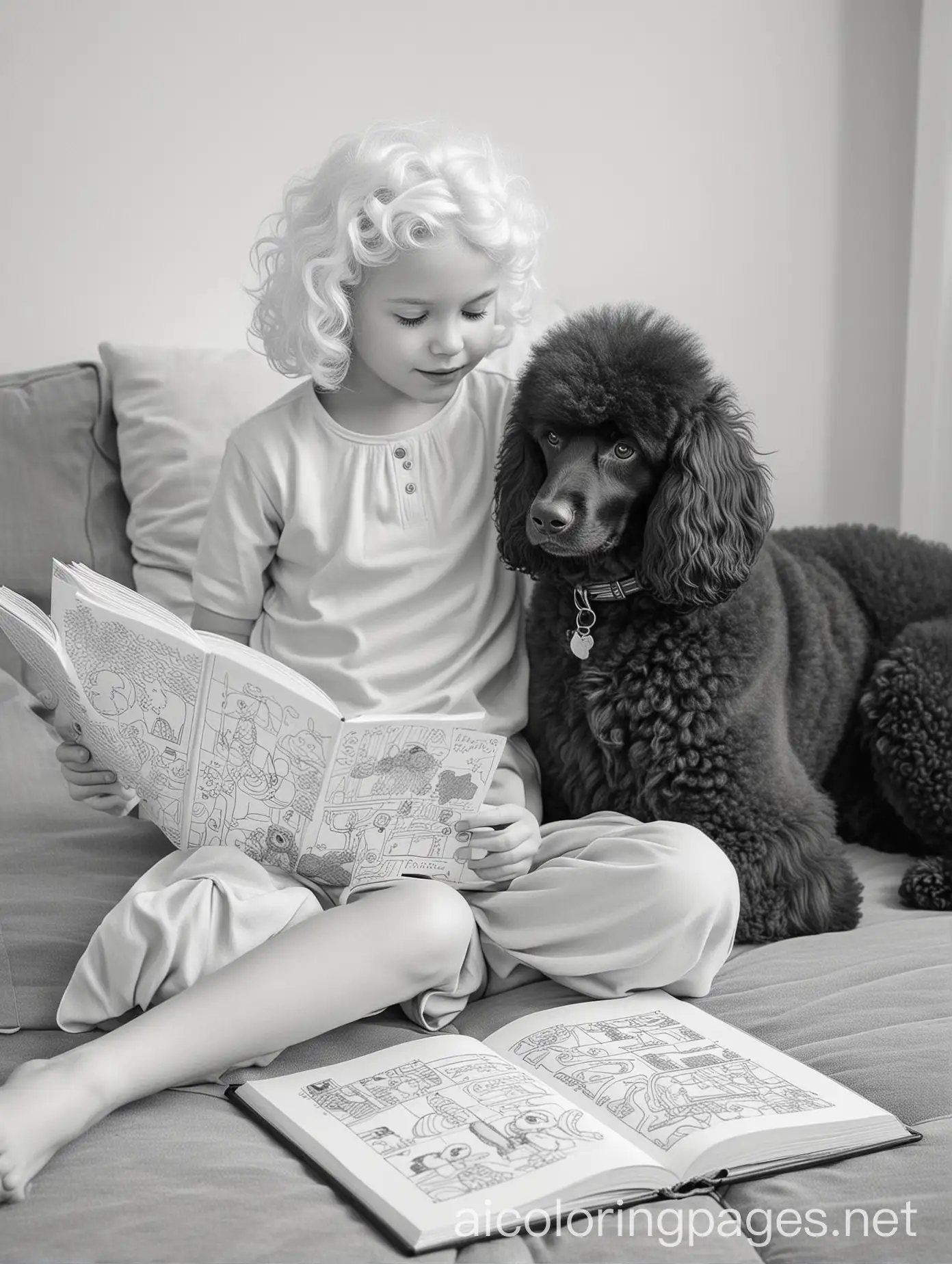 Child-Reading-to-Poodle-Coloring-Page