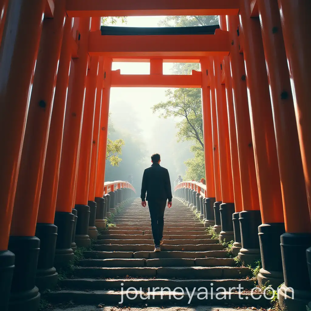 Man-Ascending-Torii-Gate-in-Surreal-Atmosphere