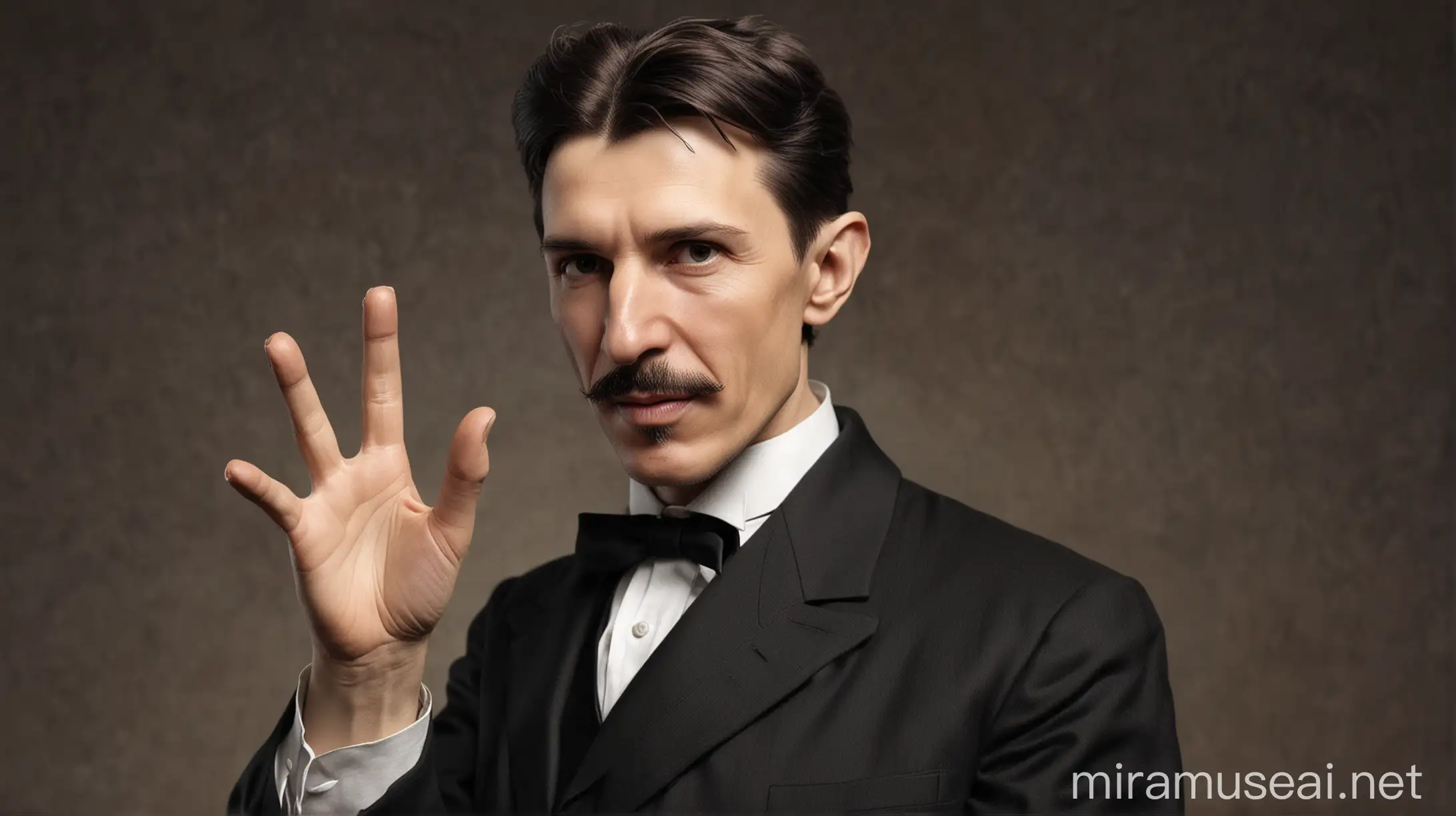 Nikola Tesla in a Dynamic Gesture while Speaking